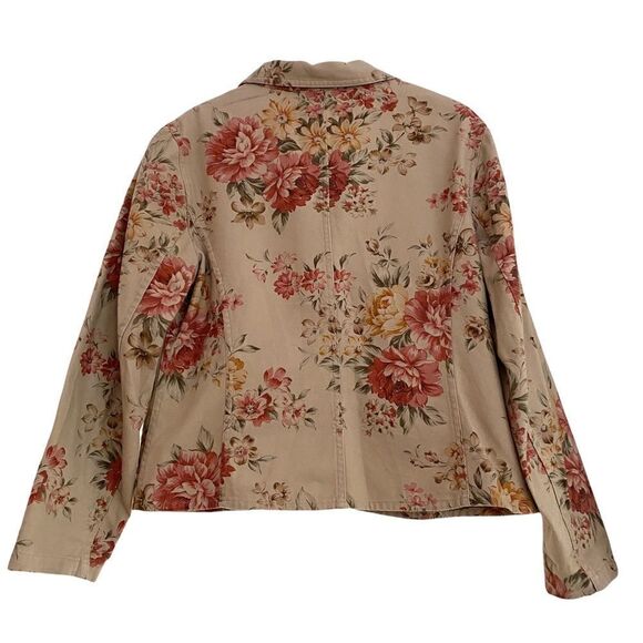 Talbots Petites Cottagecore Floral Khaki + Rust Denim Style Jacket Country Chic - Picture 4 of 7